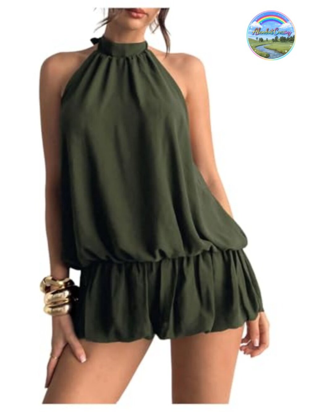 Floerns Halter Mini Dress Sleeveless Backless Ruffle Hem Party